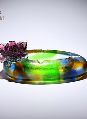 富贵牡丹花c中国风琉璃烟灰缸客厅家居桌面装饰品摆件乔迁新居礼