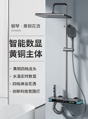 正品淋浴花洒套装枪灰色全铜淋浴器花洒家用恒温增压喷头浴室淋雨