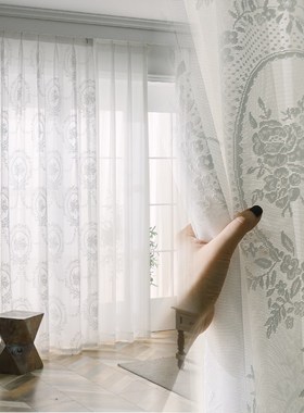 现代简约白色提花成品窗帘2021新款客厅落M地韩式田园绣花飘窗纱