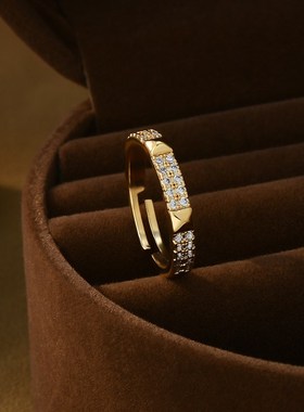 真金电镀微镶锆石个性开口戒指女简约精致食指戒韩国高级指环