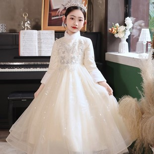 女童晚礼服轻奢小众高端儿童公主裙主持人生日婚纱高定钢琴演出服