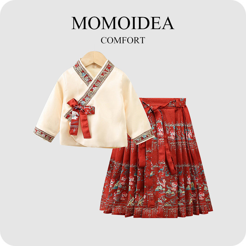 2023冬d季新款小女童洋装儿童宝宝加绒生日礼服国风马面裙两件套