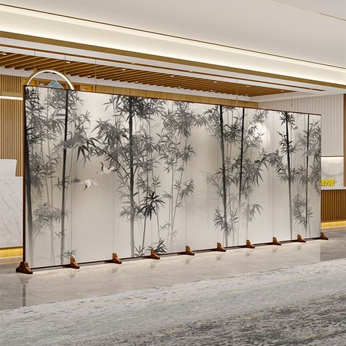 新中式实木屏风隔断办公室客厅玄关折叠移动酒店复古竹子双面折屏