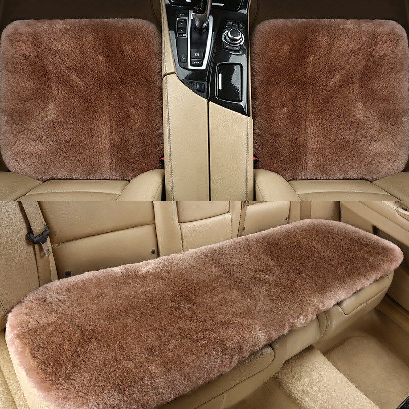 汽车坐垫冬季毛绒三件套 羊毛保暖单座方垫免捆绑无靠背保暖坐垫