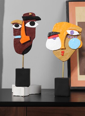 现代创意抽象人物面具摆设客厅家居G酒柜装饰品办公室艺术摆件