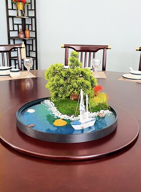 40cm圆桌中间摆件水景海洋圆形艺术包间植物新中U式装饰摆设桌芯