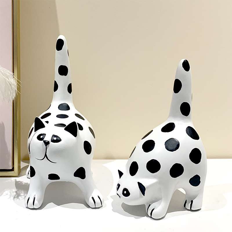 波点猫咪动物树脂客厅摆件家居饰品创意桌面酒柜装饰品样板间轻奢