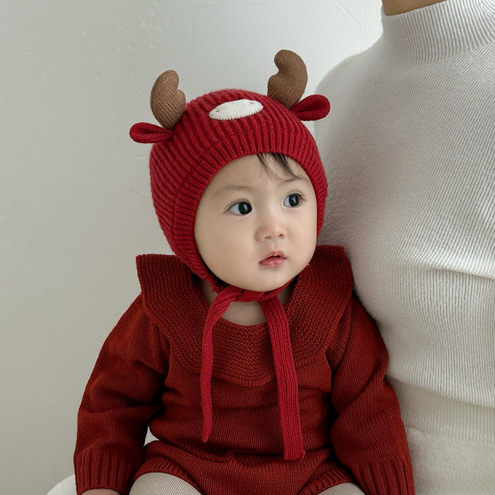 2025新款秋冬保暖针织帽男女宝宝加绒护耳帽可爱球球加厚毛线帽