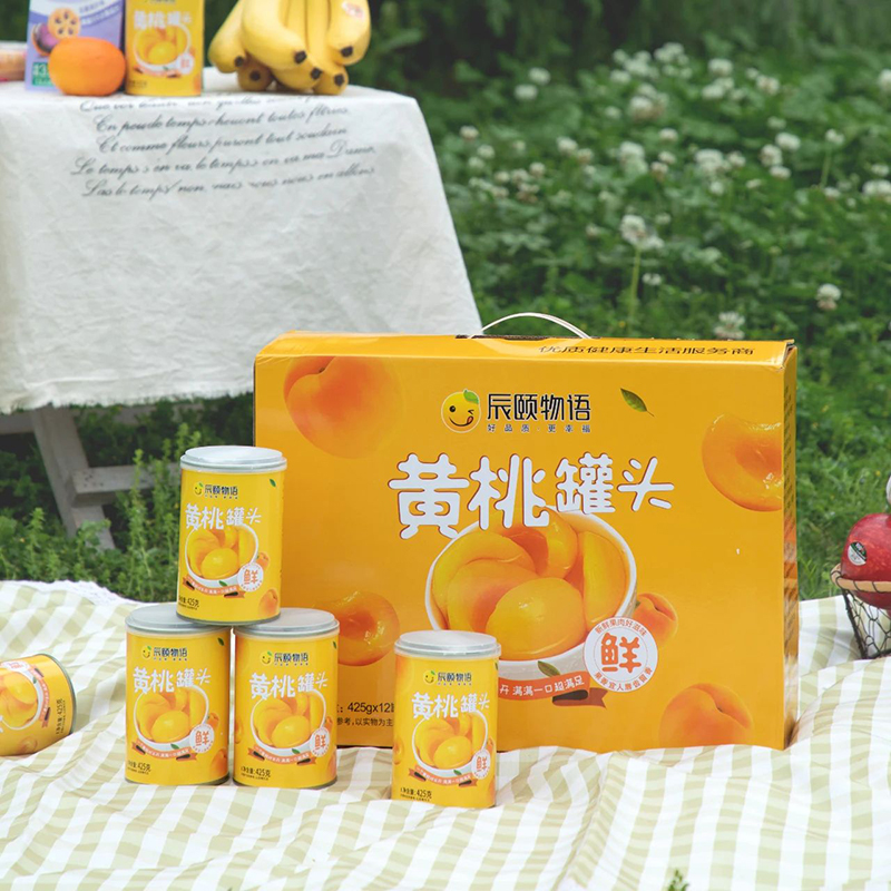 辰颐物语黄桃罐头425g/罐脆甜爽口休闲零食