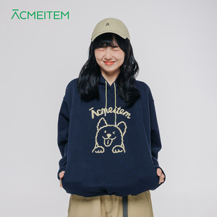 ACMEITEM爱棵米 户外秋冬亲子动物印花连帽卫衣加绒宽松上衣男女