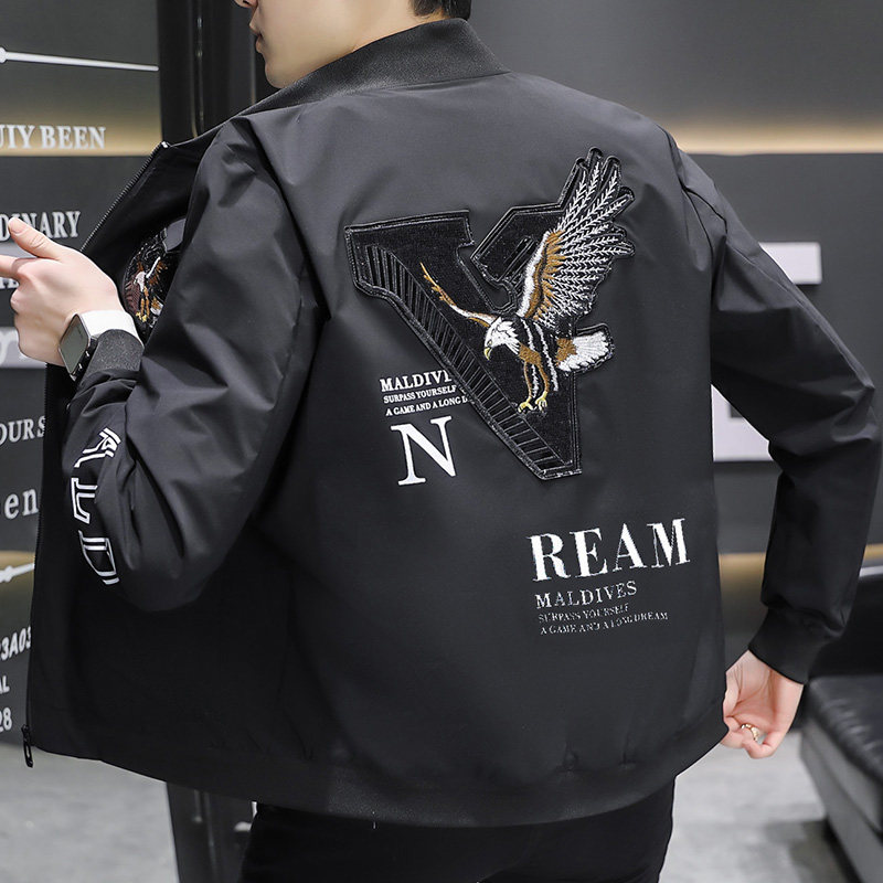 男装2022春秋冬季外套新款潮牌男士棒球服秋装男生老鹰刺绣夹克衫