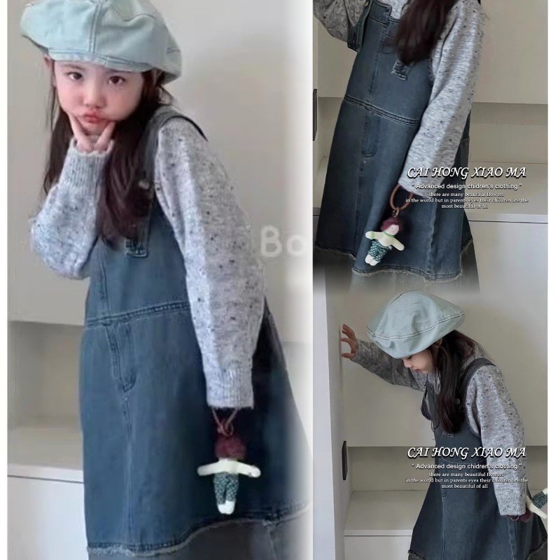 2025炸d街女童裙子韩系高级感独特漂亮背带裙超好看的牛仔裙连衣图片