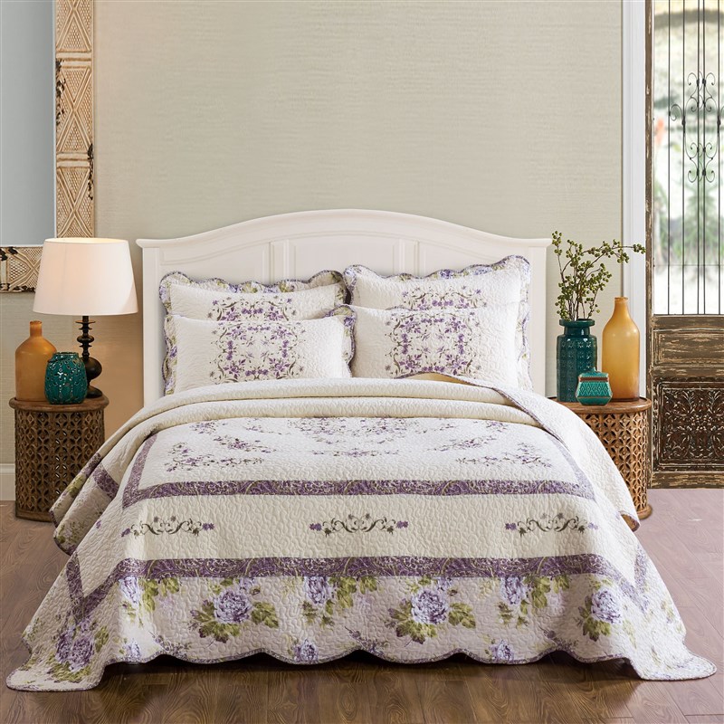 传统绣花衍缝被纯棉床盖三件套加厚床单防滑床罩全棉空调被绗缝被