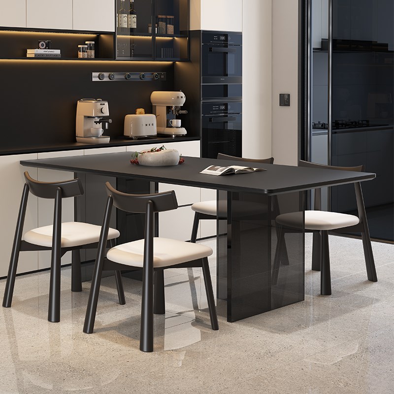 网红悬浮款岩板餐桌椅新款小户型家用现代简约长方形亚克力吃饭桌