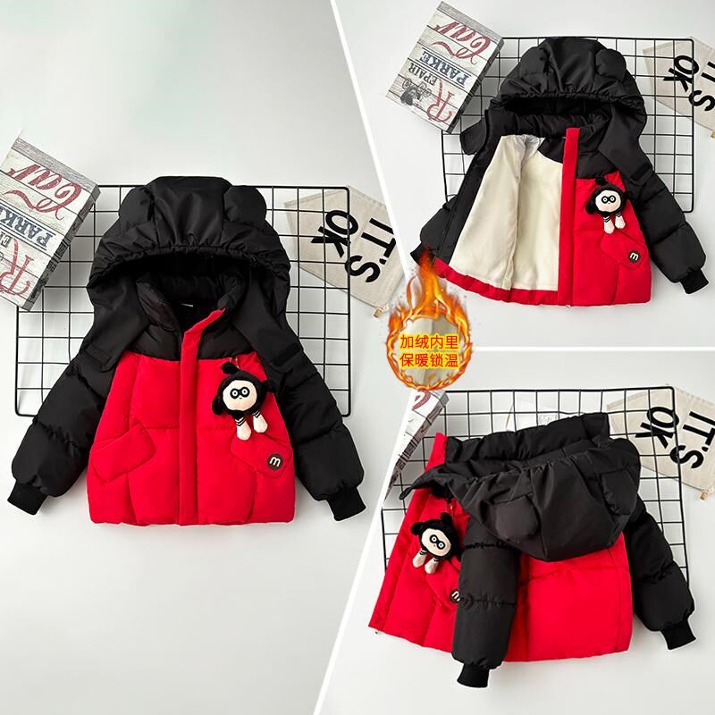 男童装小男孩冬装加绒加厚羽绒棉服1-2-4岁3宝宝卡通棉衣棉袄外套