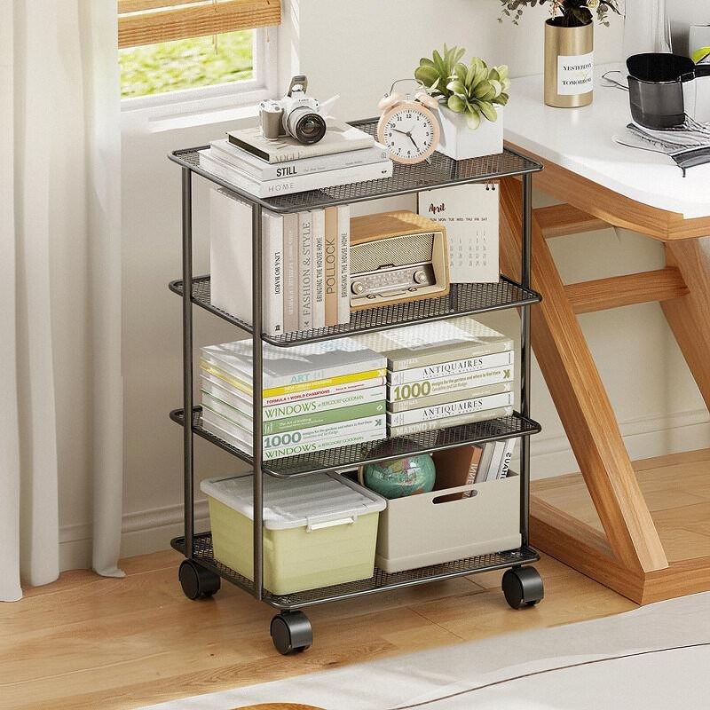 办公桌旁档案多层储物架带滑轮多层置物架可移动小推车简易收纳架