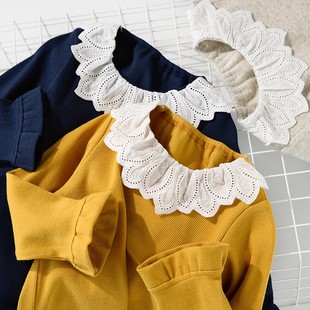 家有女娃人手一件款 儿童荷叶边领长袖T恤 女童罗纹打底衫 很美貌