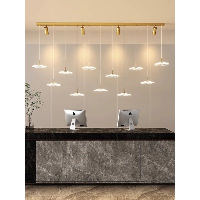 餐厅吊灯现代简约LED办公室前台灯轻奢创意带射灯长条荷叶吧台灯,家装灯饰光源,餐厅吊灯,淘宝优惠券,粉丝福利购,淘宝优惠卷