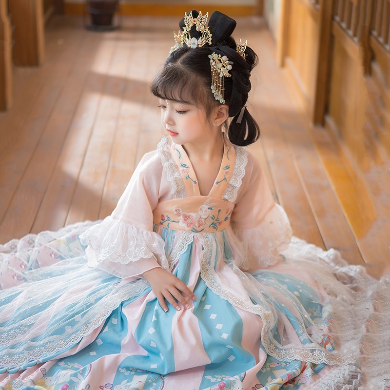 茗楠之家 汉服女童古装宝宝古风超仙连衣裙儿童中国风襦裙公主裙