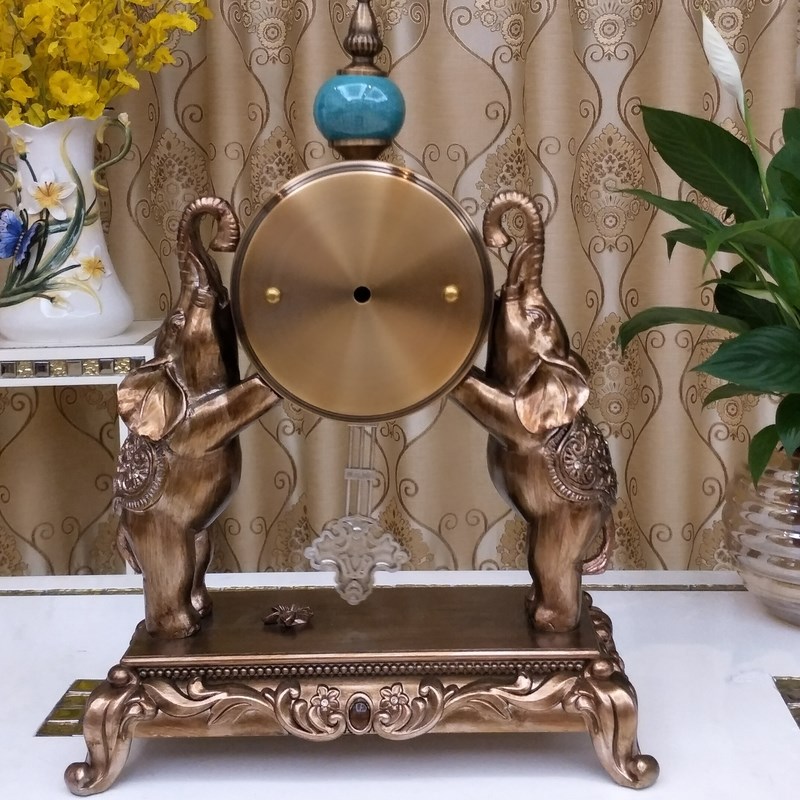 欧式座钟台钟客厅电视柜摆件大象新居装饰品奢华仿古摇摆钟表创意