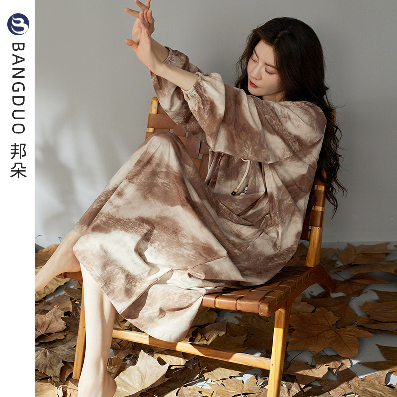 睡裙女士睡衣春秋款纯棉长袖秋季薄款长裙孕妇宽松夏季长款连衣裙