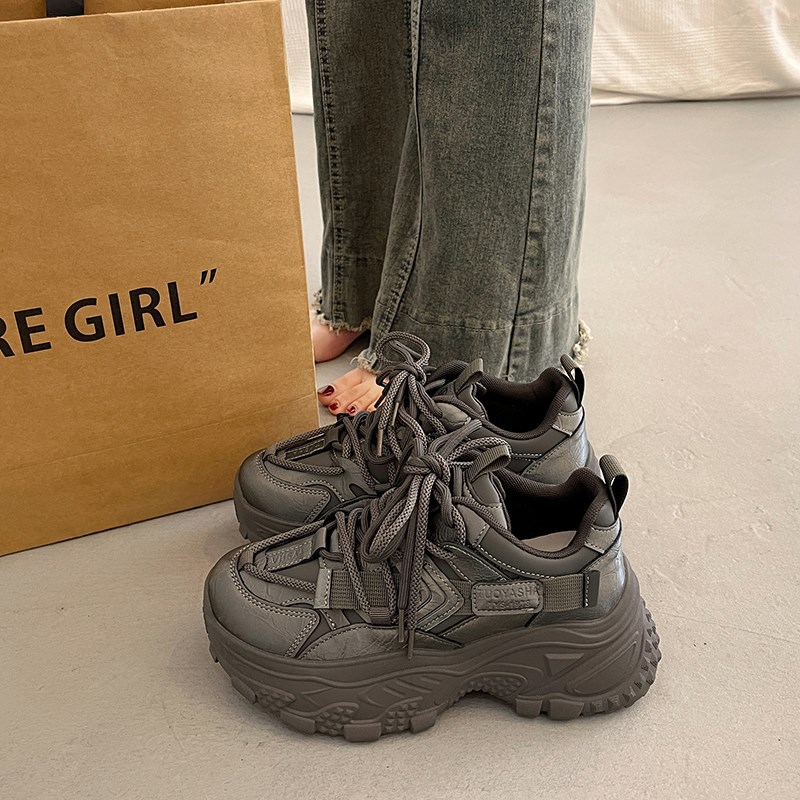 百搭厚底松糕老爹鞋女春秋小个子增高2025新款爆款超火休闲运动鞋