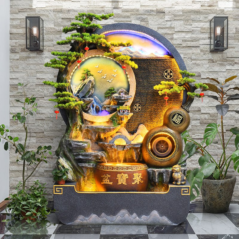 新中式流水摆件水幕墙庭院循环水招财客厅喷泉假山玄关落地装饰