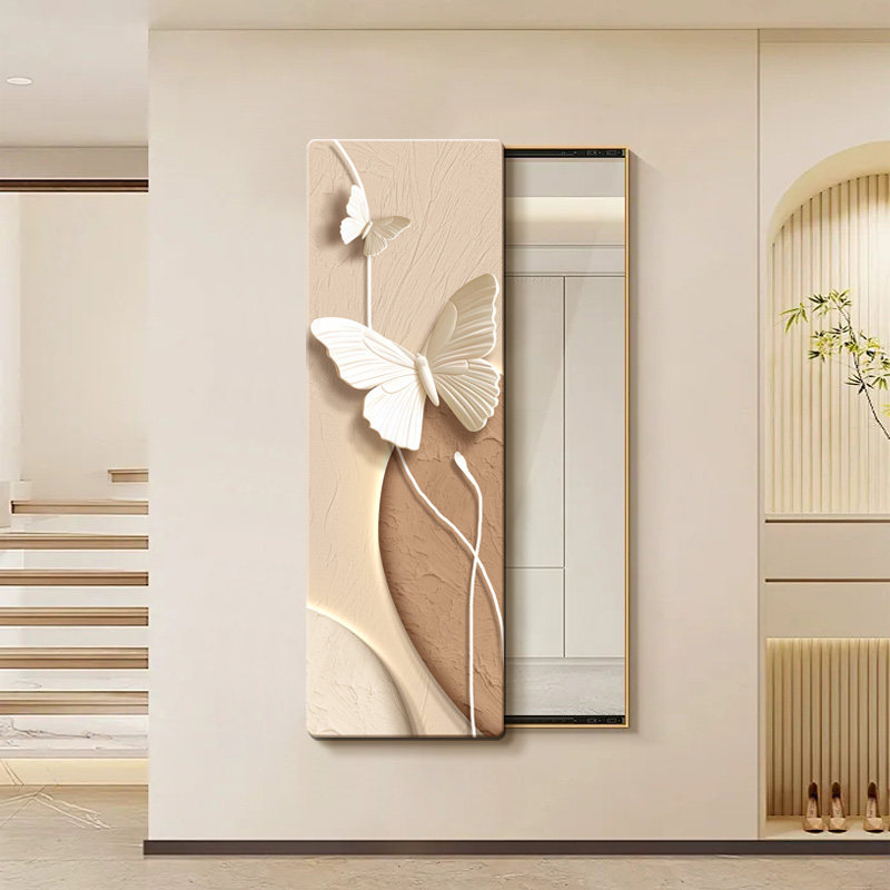 奶油风可关闭推拉隐藏式全身镜装饰画蝴蝶客厅玄关穿衣镜试衣镜子,家居饰品,现代装饰画,淘宝优惠券,粉丝福利购,淘宝优惠卷