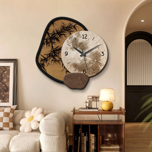 2025新款 创意时钟复古餐桌壁挂画 中古风挂钟餐厅装 饰画钟表新中式