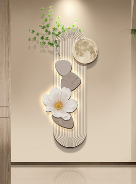 奶油风玄关走道装饰画立体砂岩绿植挂画入户进门餐厅高级感壁灯画