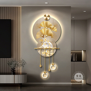 九鱼银杏叶玄关装饰画高档立体LED壁灯电视背景墙壁入户走廊挂画