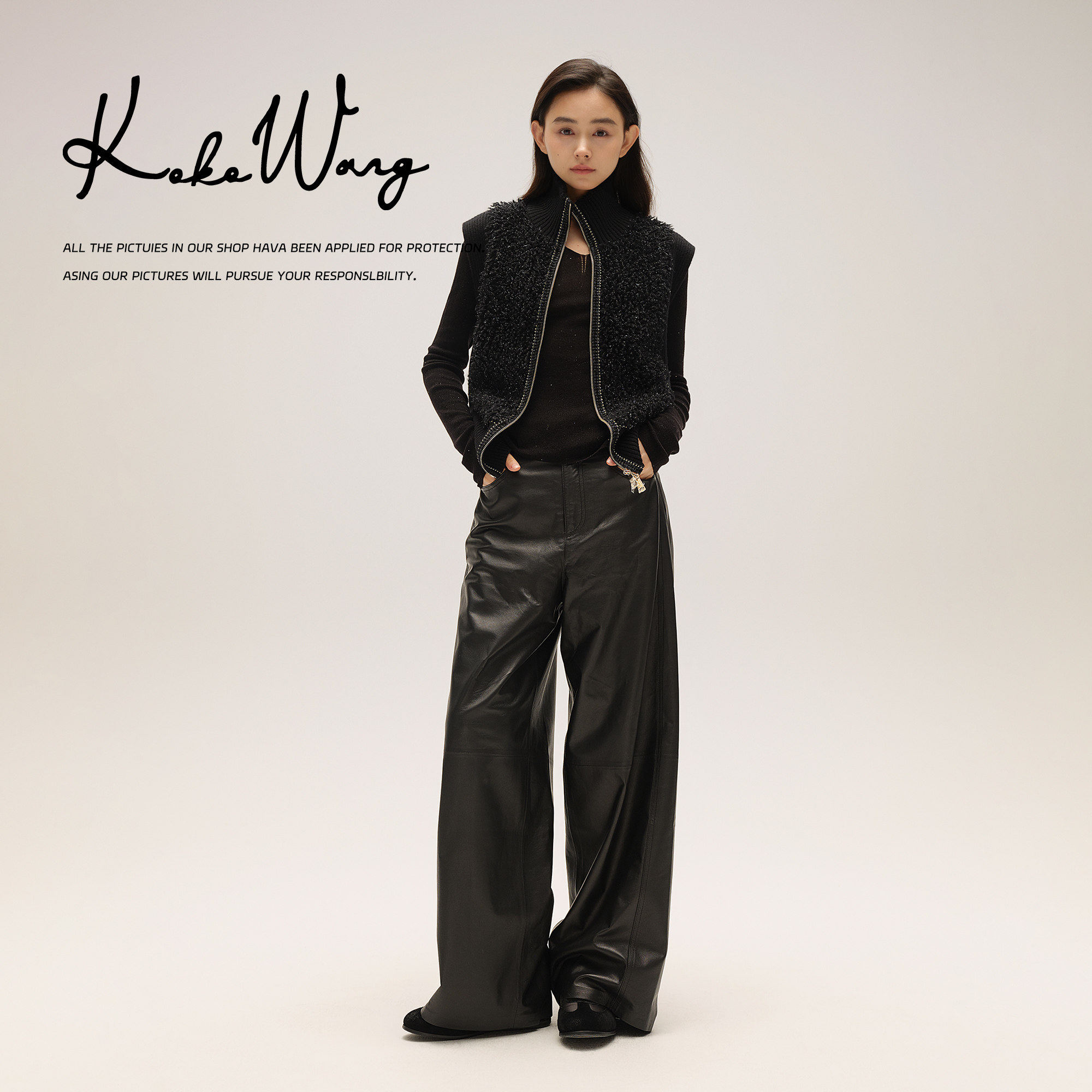 KOKO WANG秋冬裤子时尚洋气超薄半植鞣绵羊皮阔腿皮裤N0685H03K42,女装/女士精品,休闲裤,淘宝优惠券,粉丝福利购,淘宝优惠卷