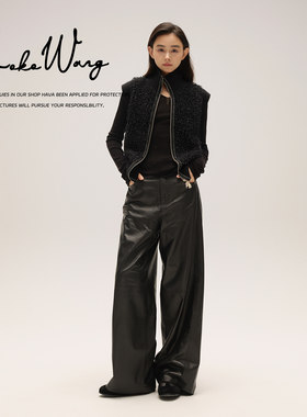 KOKO WANG秋冬裤子时尚洋气超薄半植鞣绵羊皮阔腿皮裤N0685H03K42
