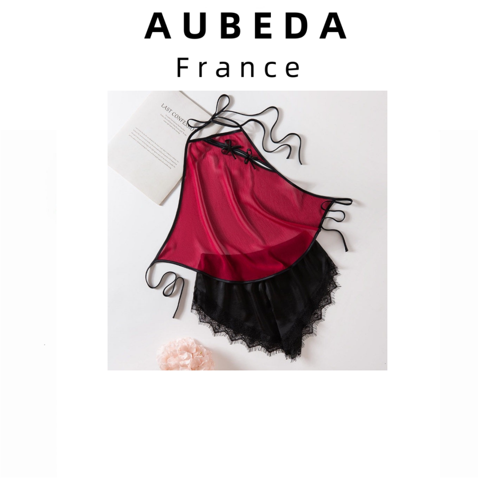 法国 Aubeda 新中式古风冰丝肚兜内衣女性感透明吊带制服睡衣套装