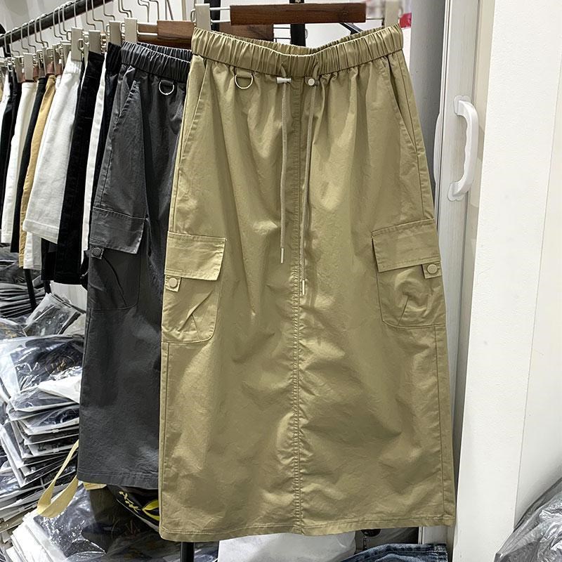 特大码胖mm300斤美式重工半身裙女显瘦高腰a字R裙中长款开叉工装