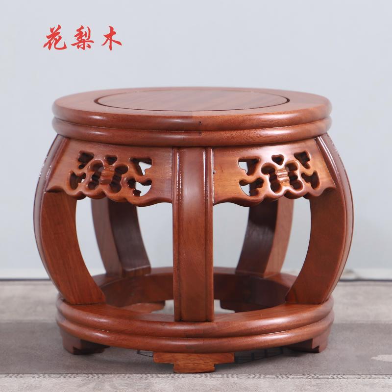 花梨木实木质花盆底座大花瓶盆栽圆形酒坛垫高鱼缸摆件红木托架墩