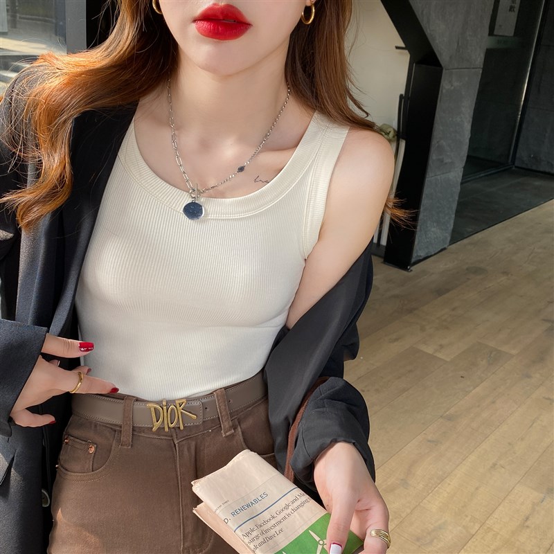 白色吊带背心女西装内搭遮副乳宽肩带H纯棉无袖t恤打底上衣夏外穿
