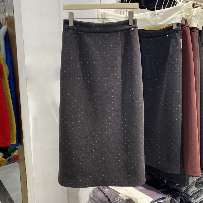 欧货202e4秋冬复古呢料波点裙女松紧高腰A字半身裙显瘦中长款裙子