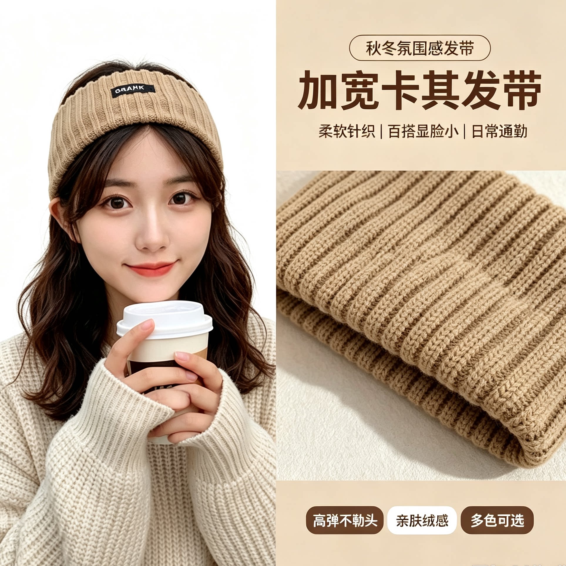 针织宽边发带女秋冬2026新款束发带弹力运动发箍头带日常外戴头饰