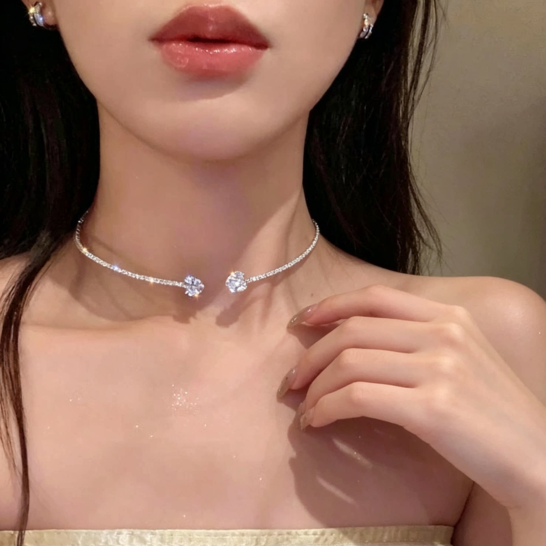超闪气质锆石桃心项链女辣妹甜酷项链