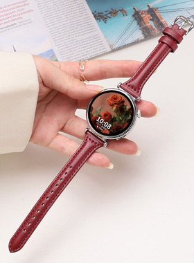 适用荣耀华为gt6/5表带Watch5真皮小蛮腰Ultimate/2e/Runner腕带watchgt5pro智能gt2/3女Magic/Dream细红色