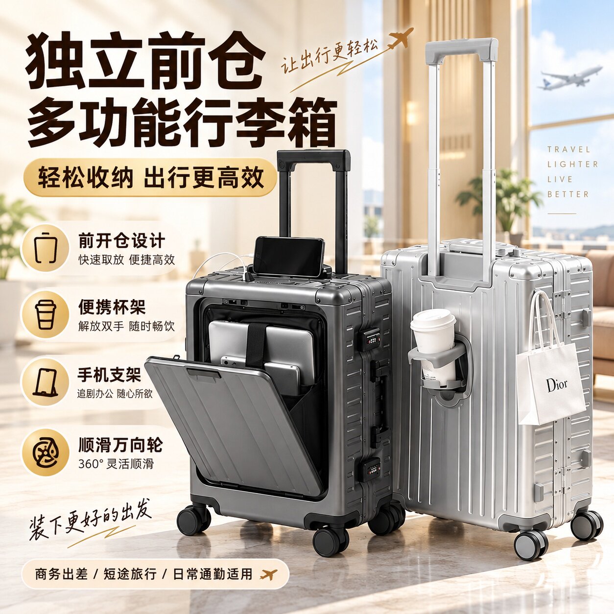 前开盖铝镁合金20寸登机拉杆箱