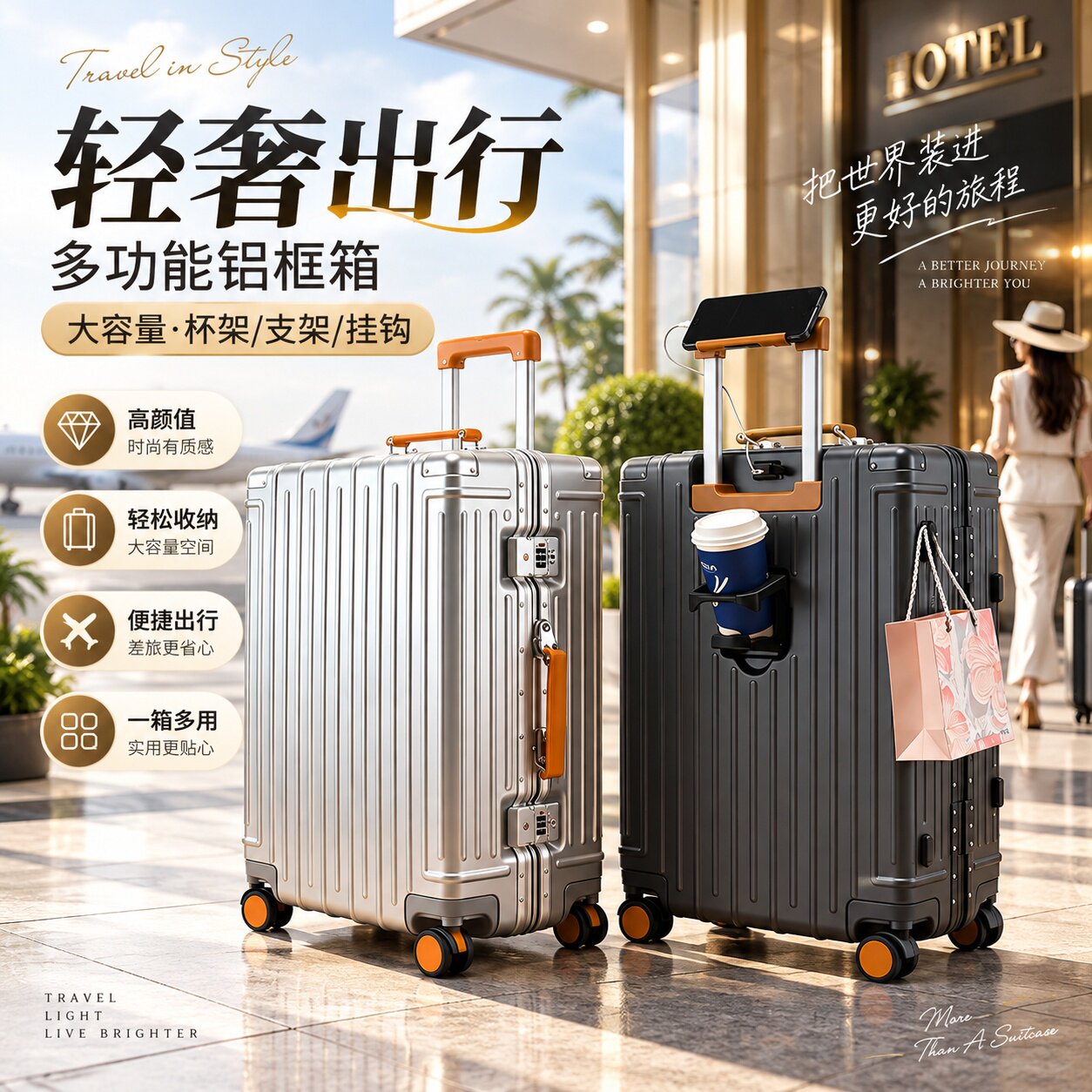 20寸登机铝框静音万向轮行李箱