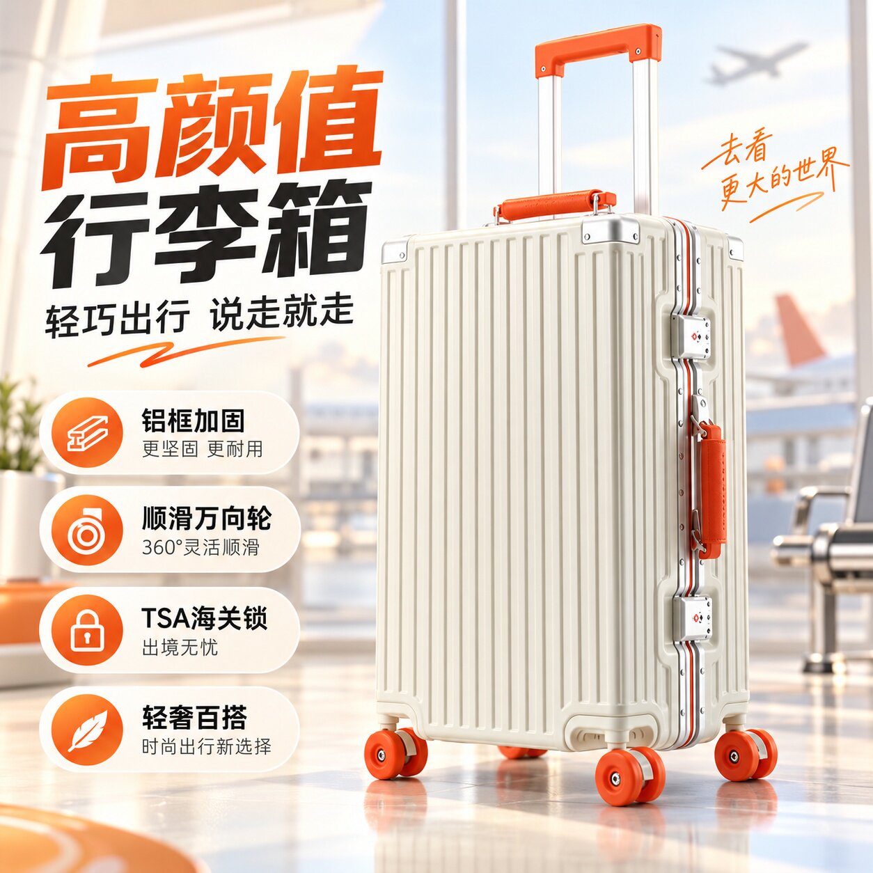 日系铝框耐磨万向轮托运旅行箱