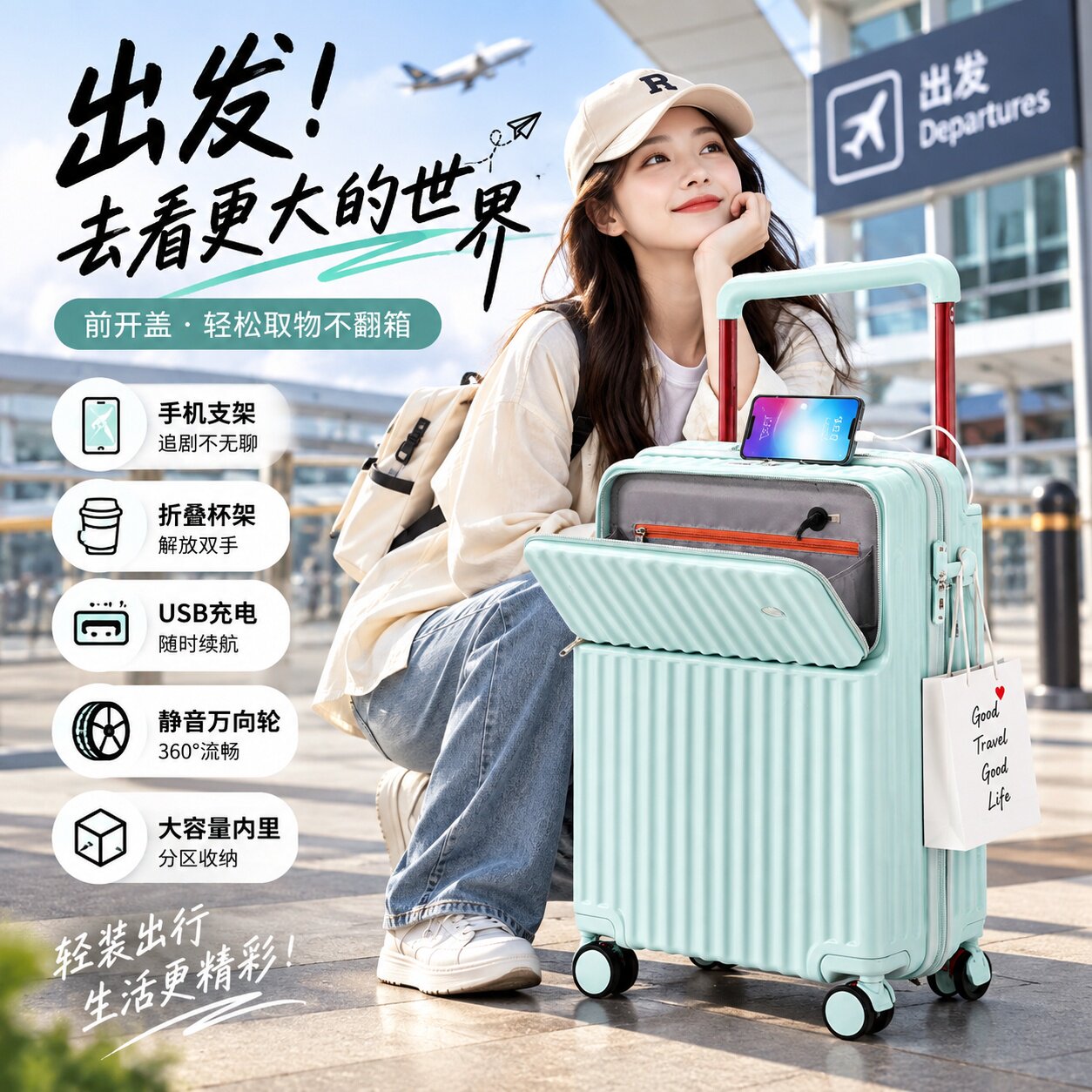 铝框前置开口大容量登机密码箱