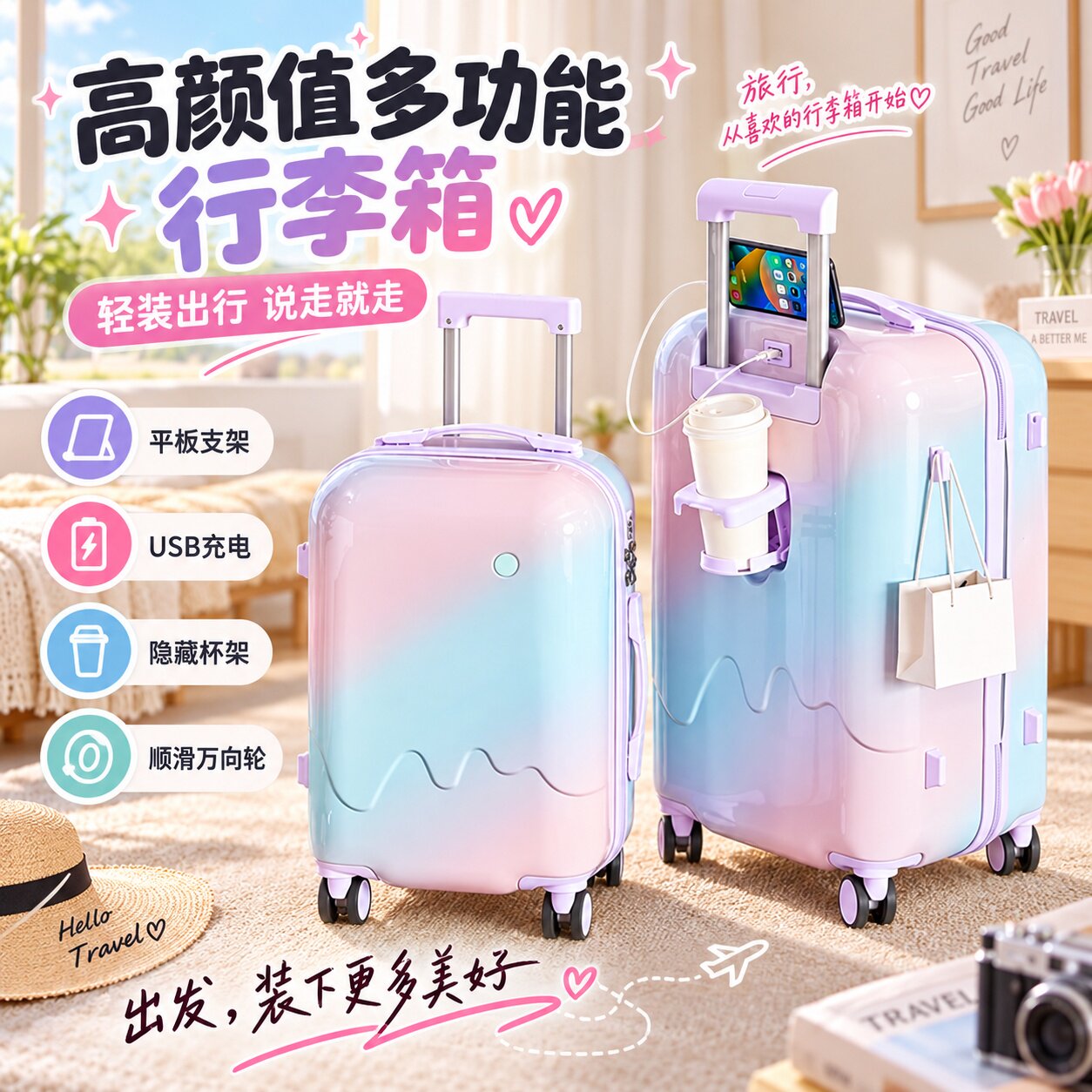 渐变冰淇淋高颜值TSA锁行李箱
