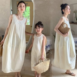 潮母女裝 背心連衣裙洋氣韓寬松長S裙純棉裙子小清 夏季 森系親子裝