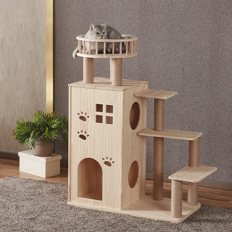 猫爬架实木大型猫窝猫q屋猫树一体房子窝别墅抓柱板跳台猫玩具用