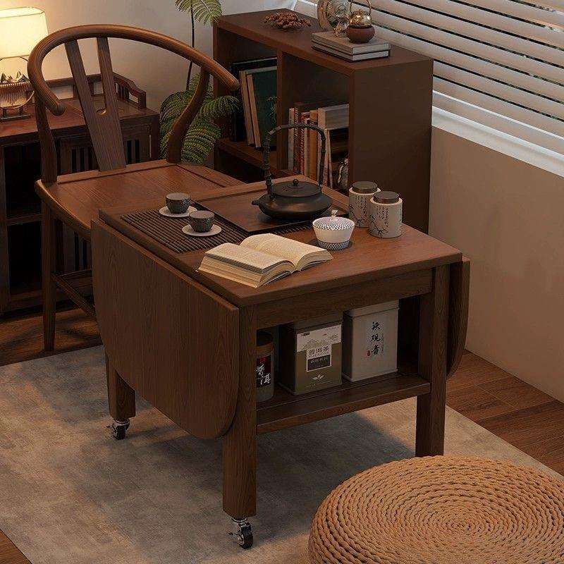 中古可折叠移动茶几客厅复古多功能实木床头柜边几围炉煮茶桌中式