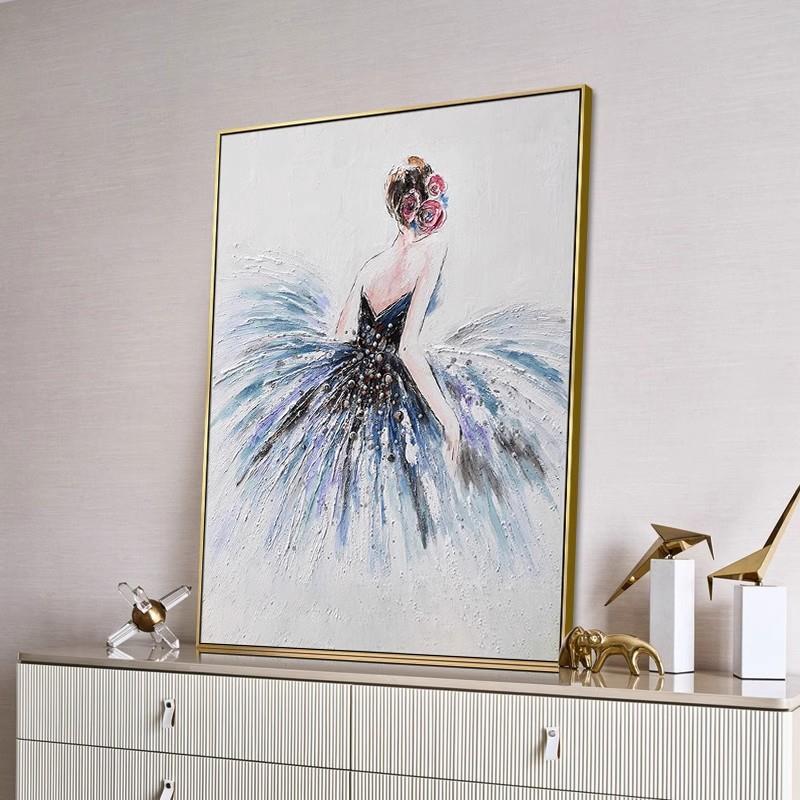 手绘油画现代简约餐厅挂画进门玄关画客厅轻奢抽象卧室摆台装饰画